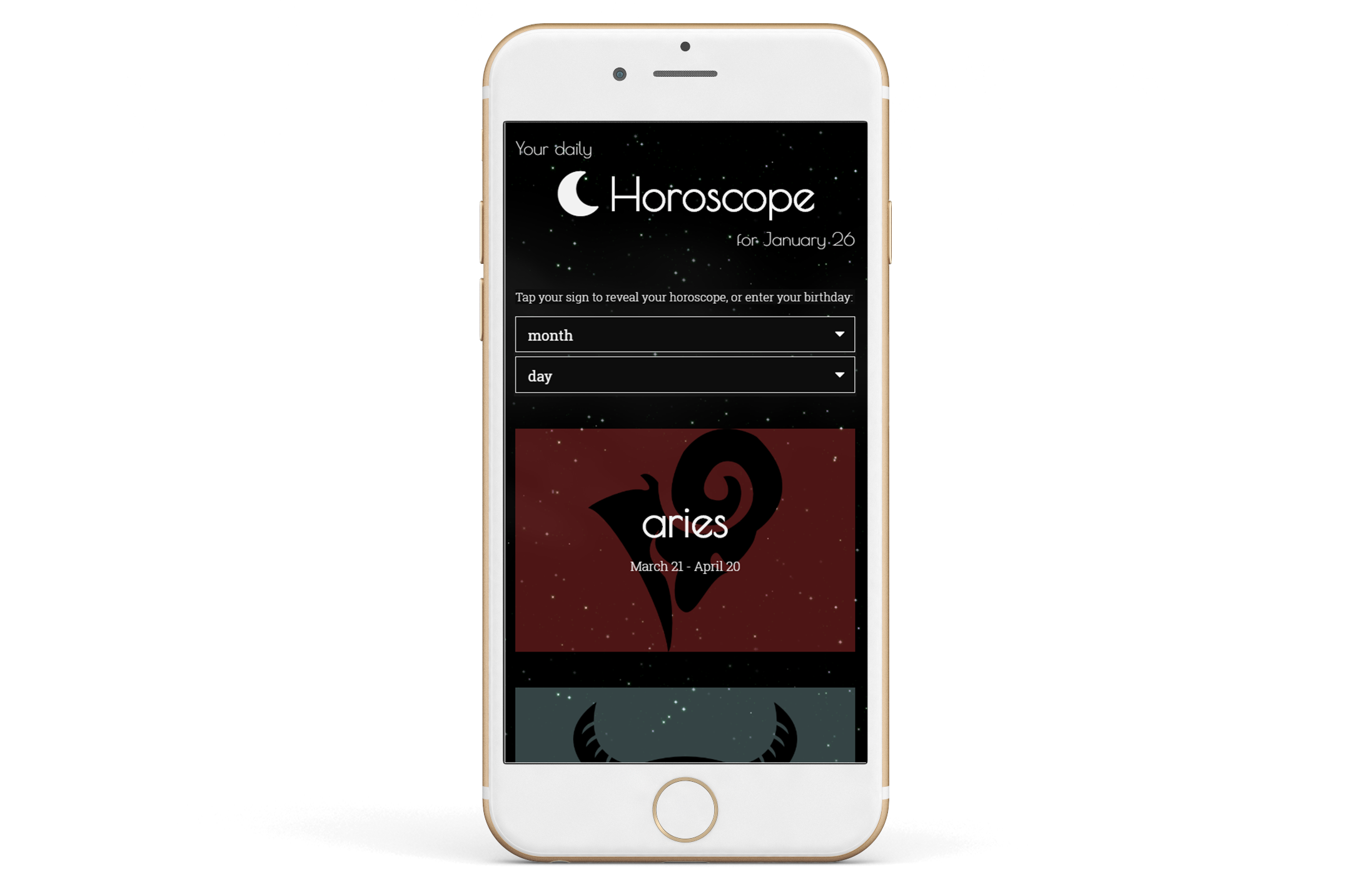 Screengrab of horoscope app